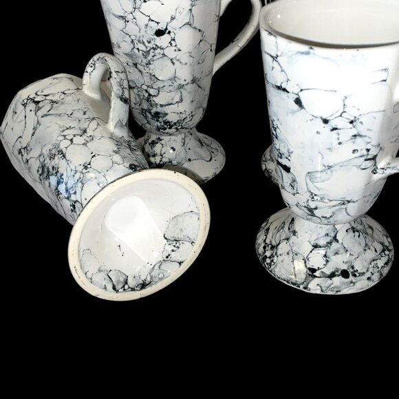 Set of 4 Ceramic Coffee Mugs Cups White and Gray Marble Design - Picture 3 of 5
